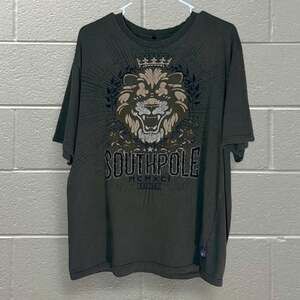 Vintage Y2K Southpole Lion Graphic T-Shirt XL Olive Green